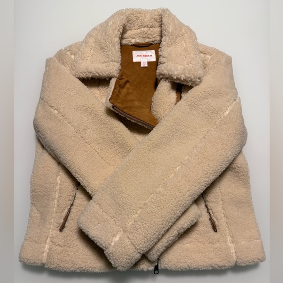 ✨Host Pick✨ 🤎🐻 Joe Fresh Women's Faux Tan Teddy Jacket Size Medium - Picture 10 of 17